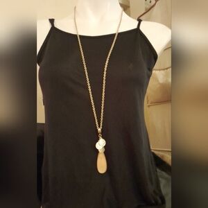 JK by Thirty-one- long 38" silver tone necklace with Teardrop Pendant